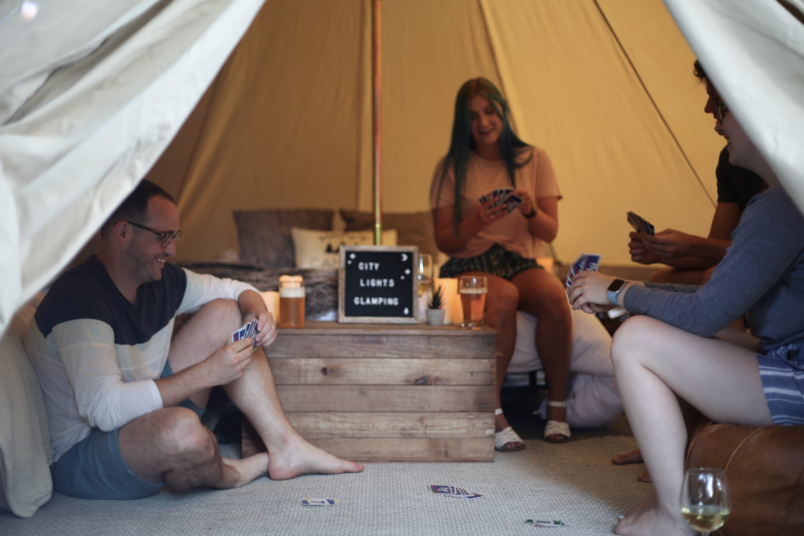 Illustration of backyard glamping tent in action. Book backyard camping in Portland 